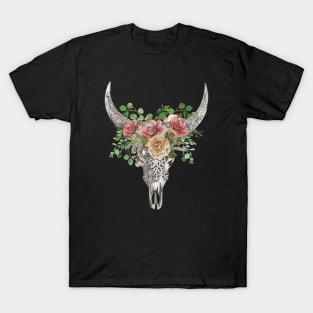 Boho Cow Skull with Floral Design ,lCountry, western style T-Shirt